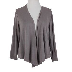Heartstring Sz M Brown Taupe Draped 3/4 Sleeve Viscose Spandex Wrap Sweater